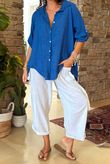 Made in Italy Pia Pillow Cotton Embroidered Tile Classic Shirt Mediterranean Blue